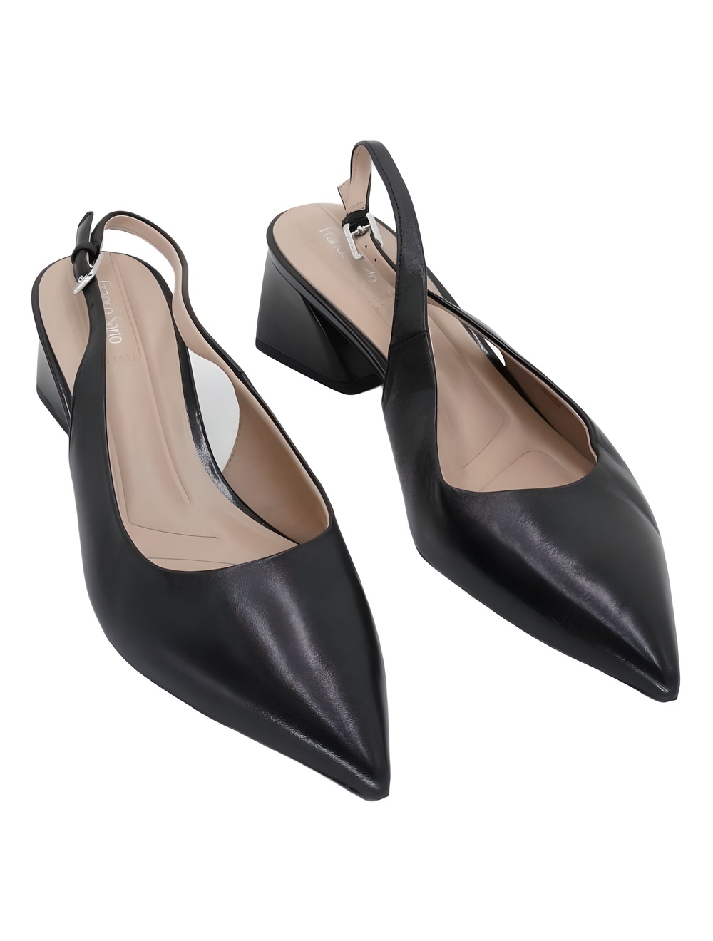 Franco Sarto Racer Black Leather Pointed Toe Slingback Pumps Size 11M